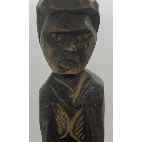 Vintage Tribal African Couple Hand Carved Wooden 12" Sculptures ~ Man & Woman - Picture 4 of 10